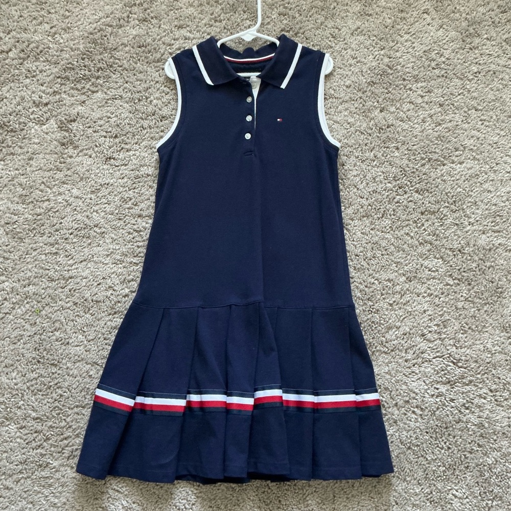 Tommy Hilfiger Girls Navy Blue Dress | Red & White Accents | Size 8-10
